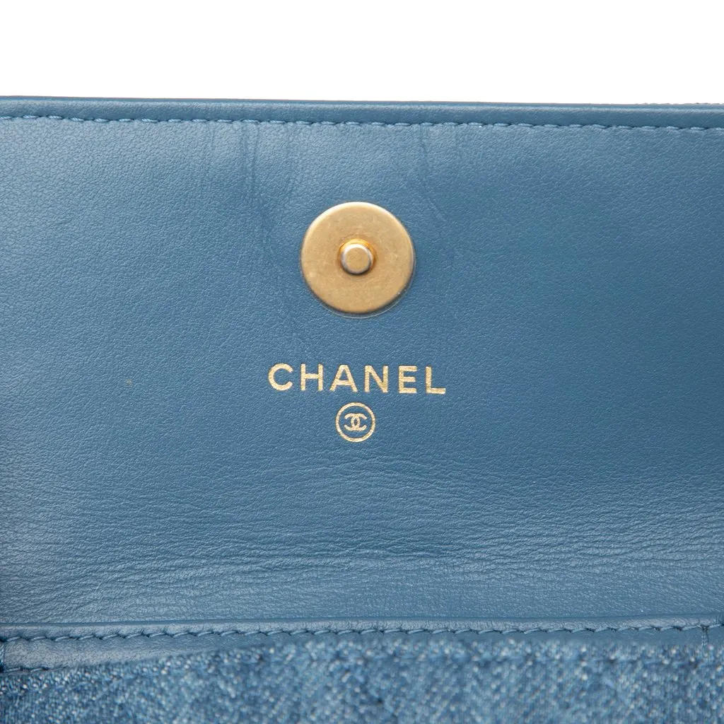 Chanel Mini Quilted Denim Pearl Crush Clutch with Chain Blue Very good - Box View