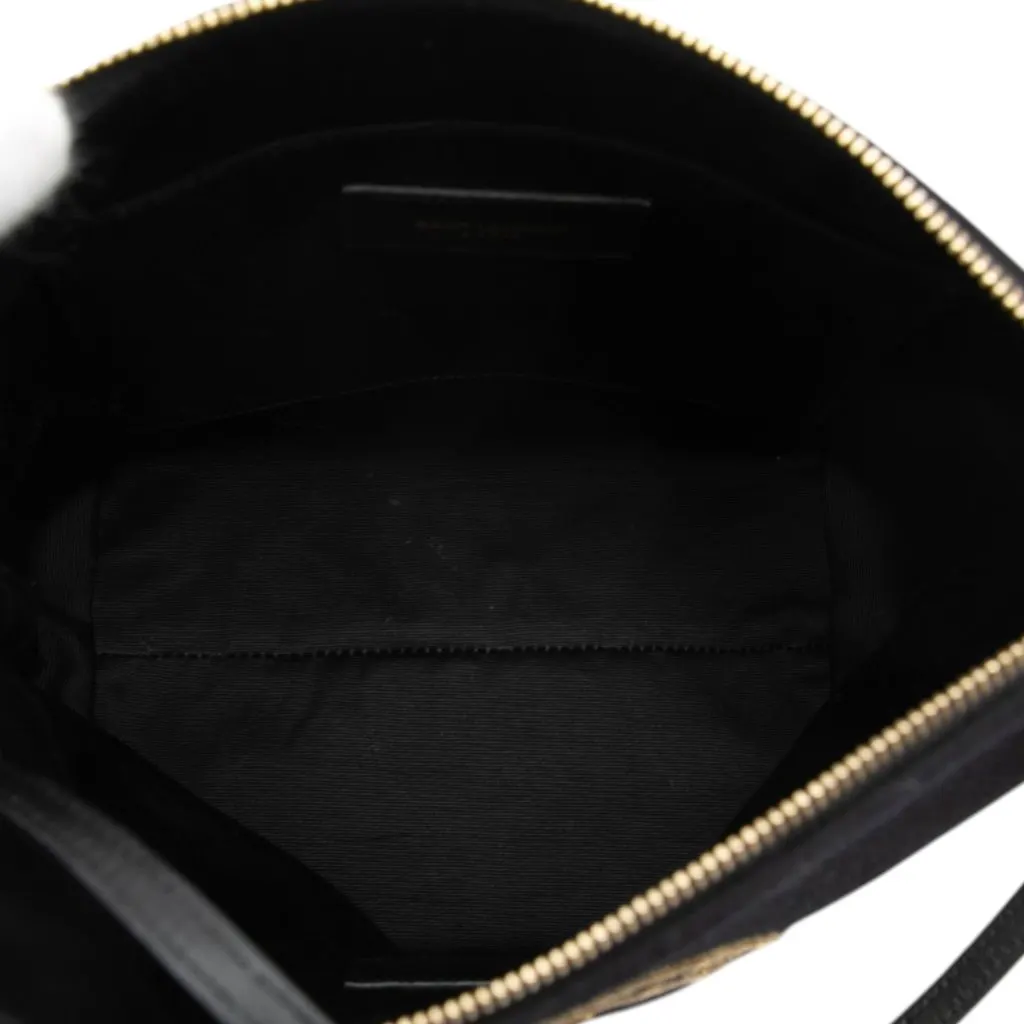 Saint Laurent Wool Embroidered Rive Gauche Pouch Black Very good - Model View
