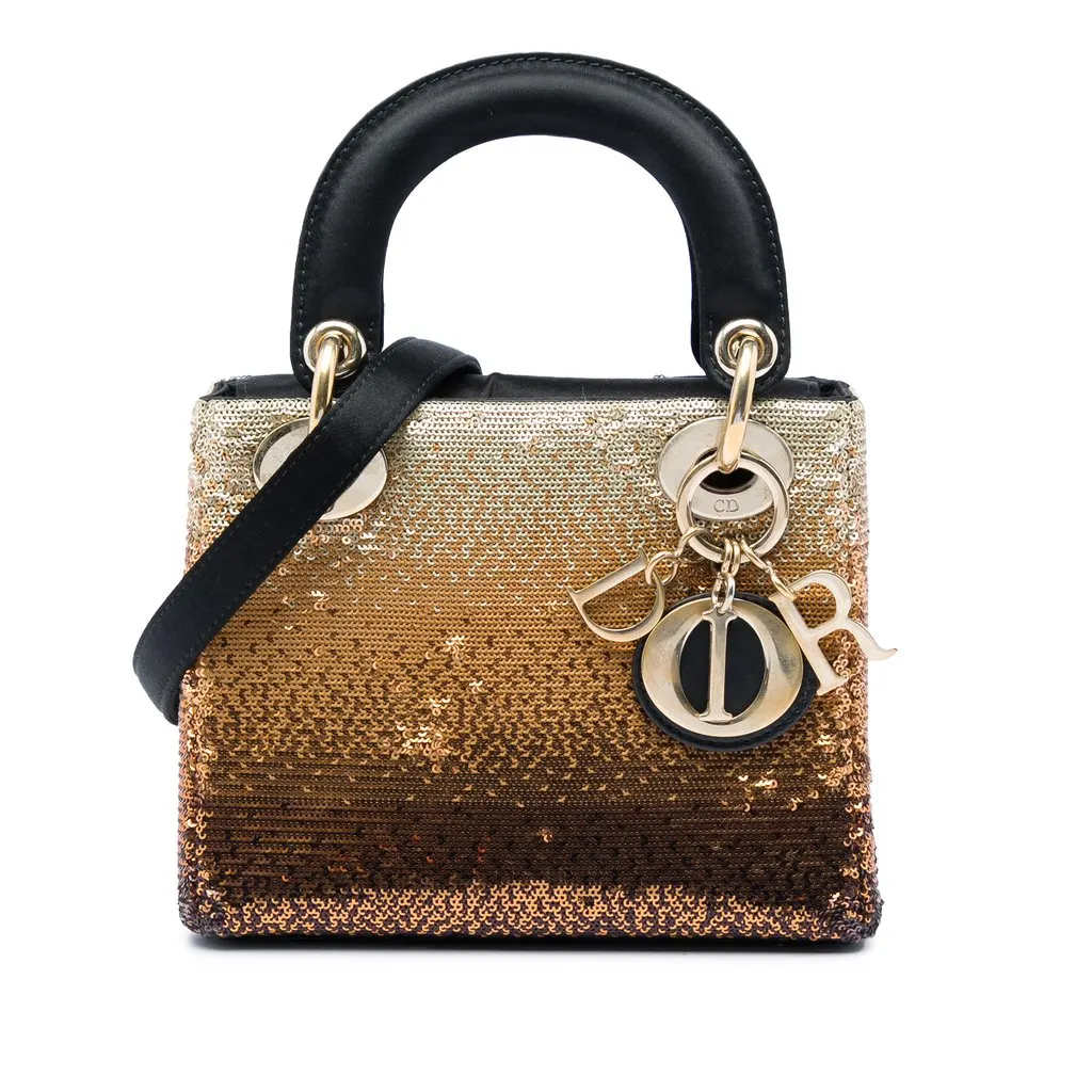 Dior Mini Satin Sequin Gradient Lady Dior Gold Very good - Front View