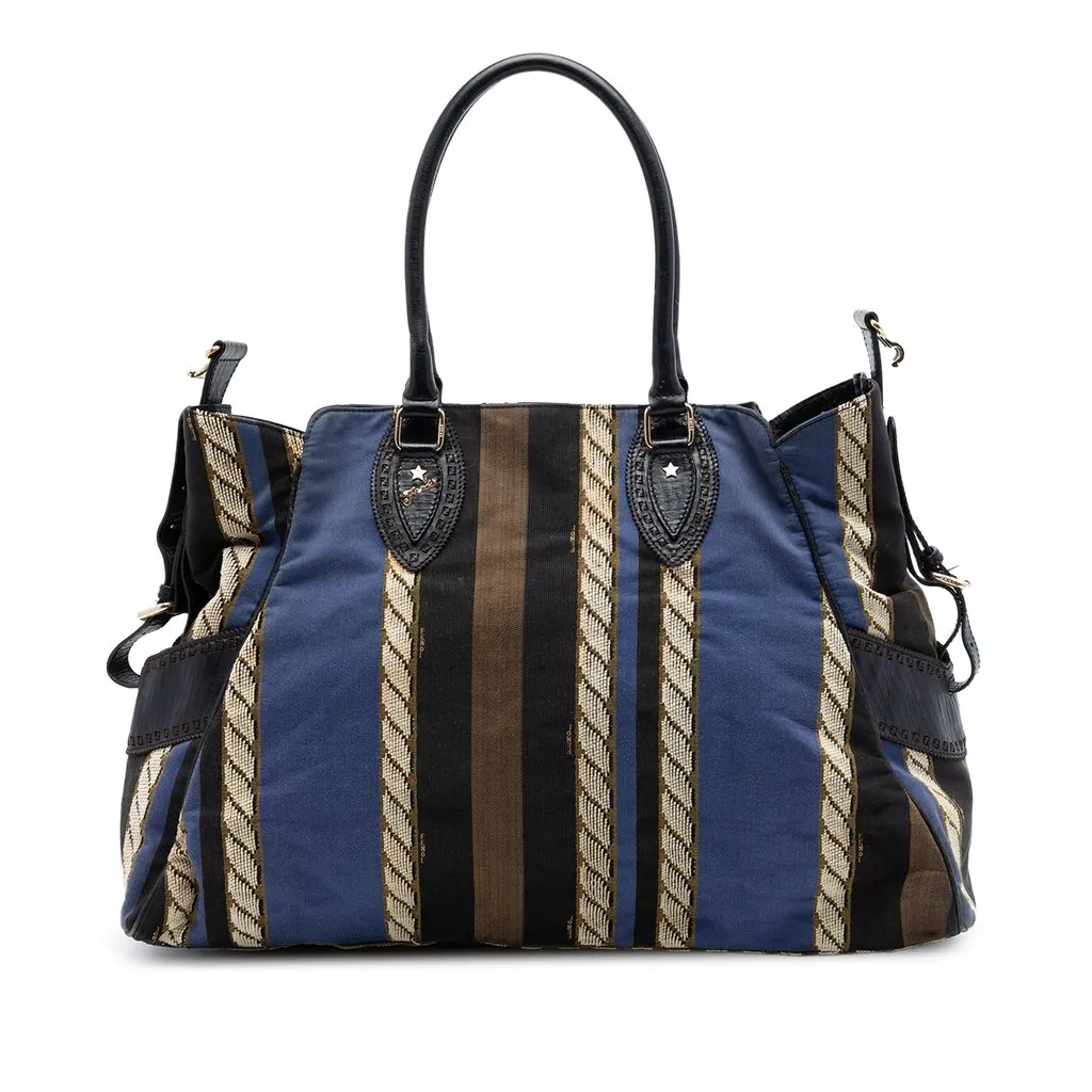 Fendi Large Pequin Canvas Etniko Du Jour Handbag Blue Very good - Front View