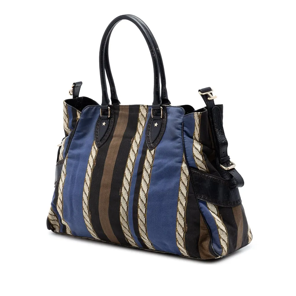 Fendi Large Pequin Canvas Etniko Du Jour Handbag Blue Very good - Back View