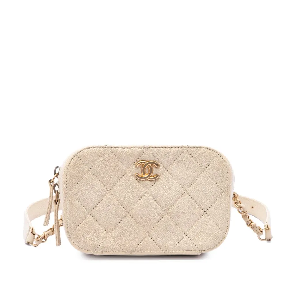 Chanel CC Quilted Caviar Belt Bag Brown Leather Good - Front View