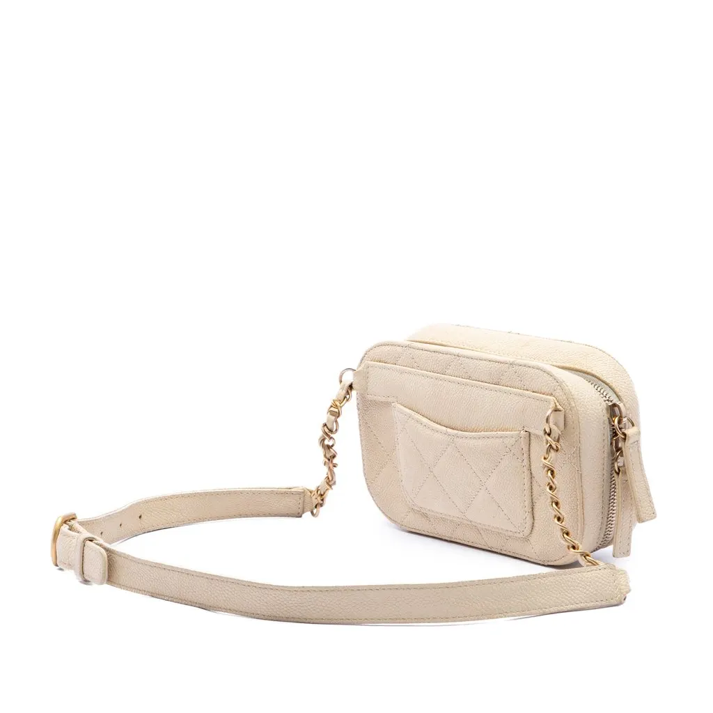 Chanel CC Quilted Caviar Belt Bag Brown Leather Good - Back View