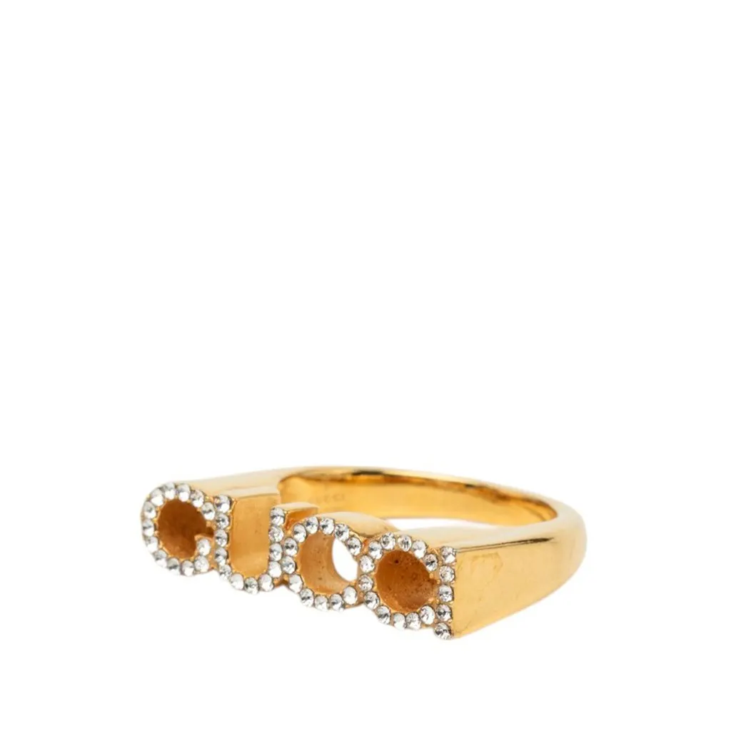 Gucci Gold Plated Strass Logo Letter Ring S Gold Metal Very good - Back View