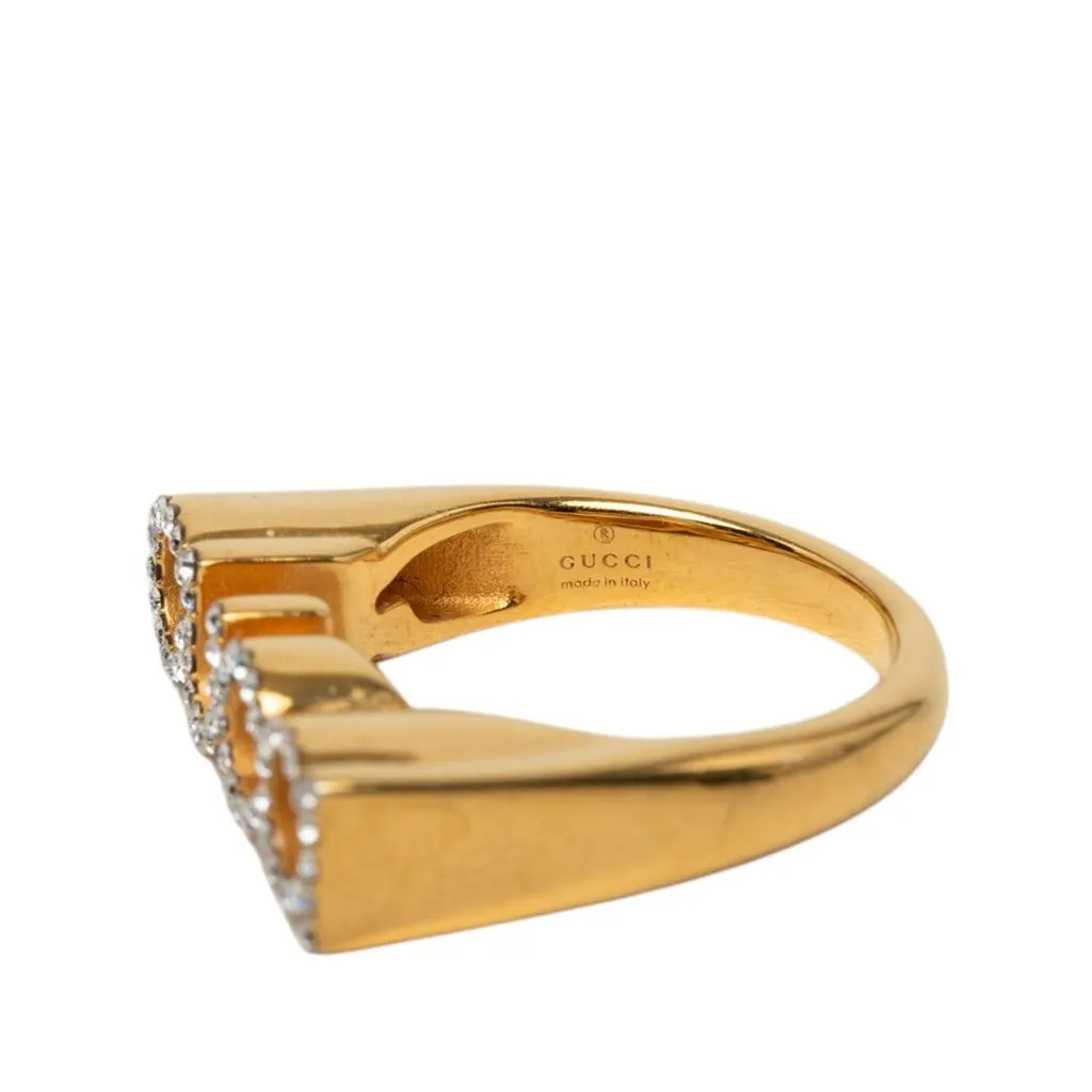 Gucci Gold Plated Strass Logo Letter Ring S Gold Metal Very good - Box View