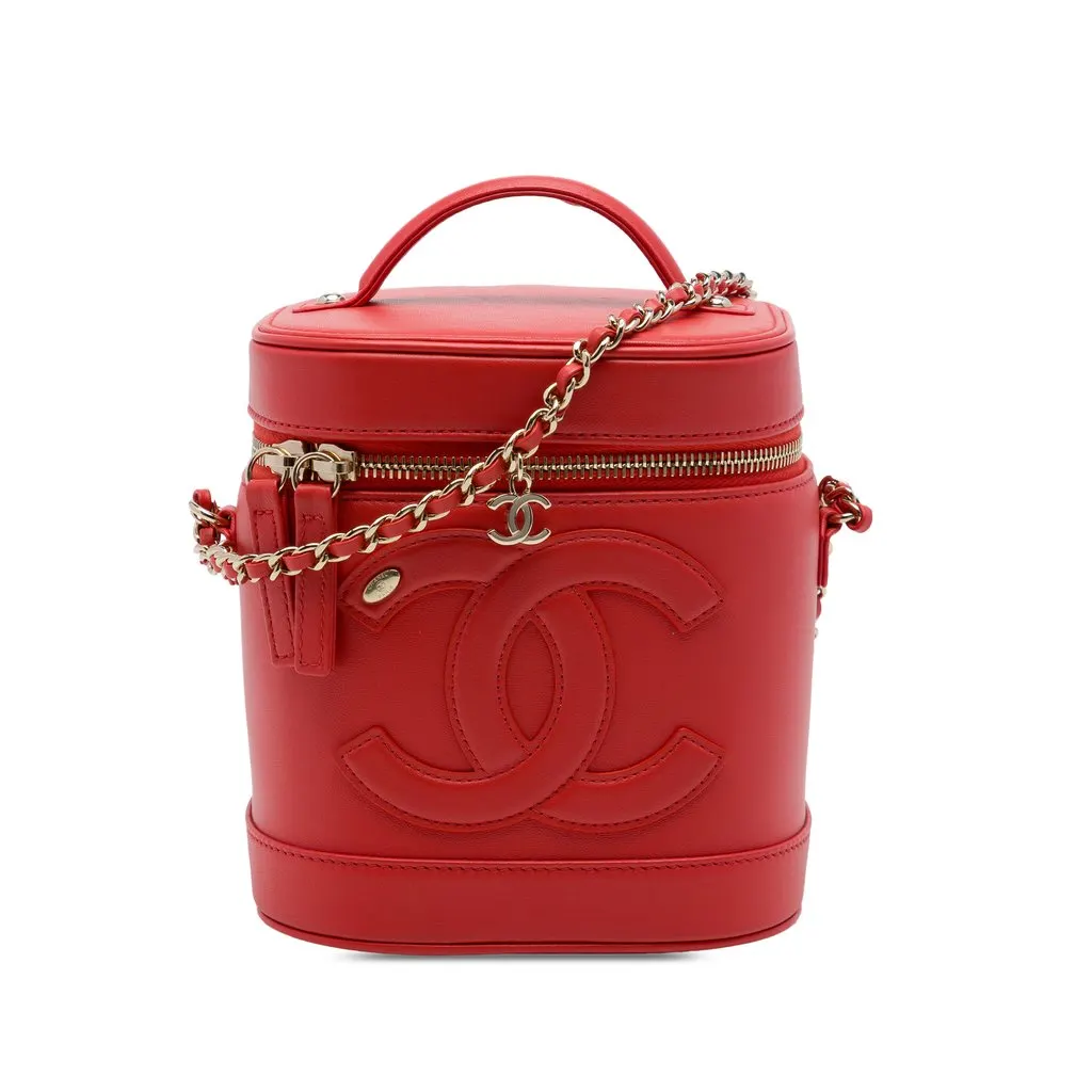 Chanel CC Lambskin Vanity Case Red Leather Good - Front View