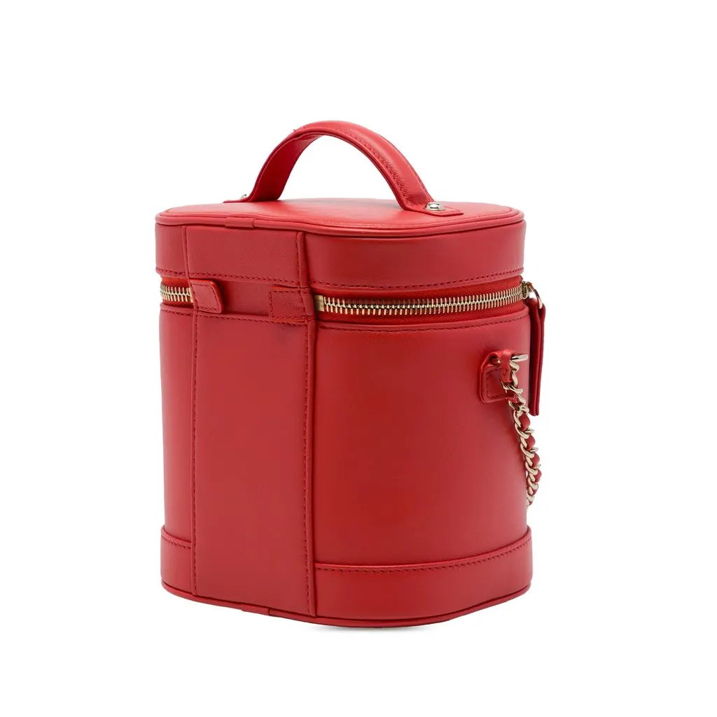 Chanel CC Lambskin Vanity Case Red Leather Good - Back View