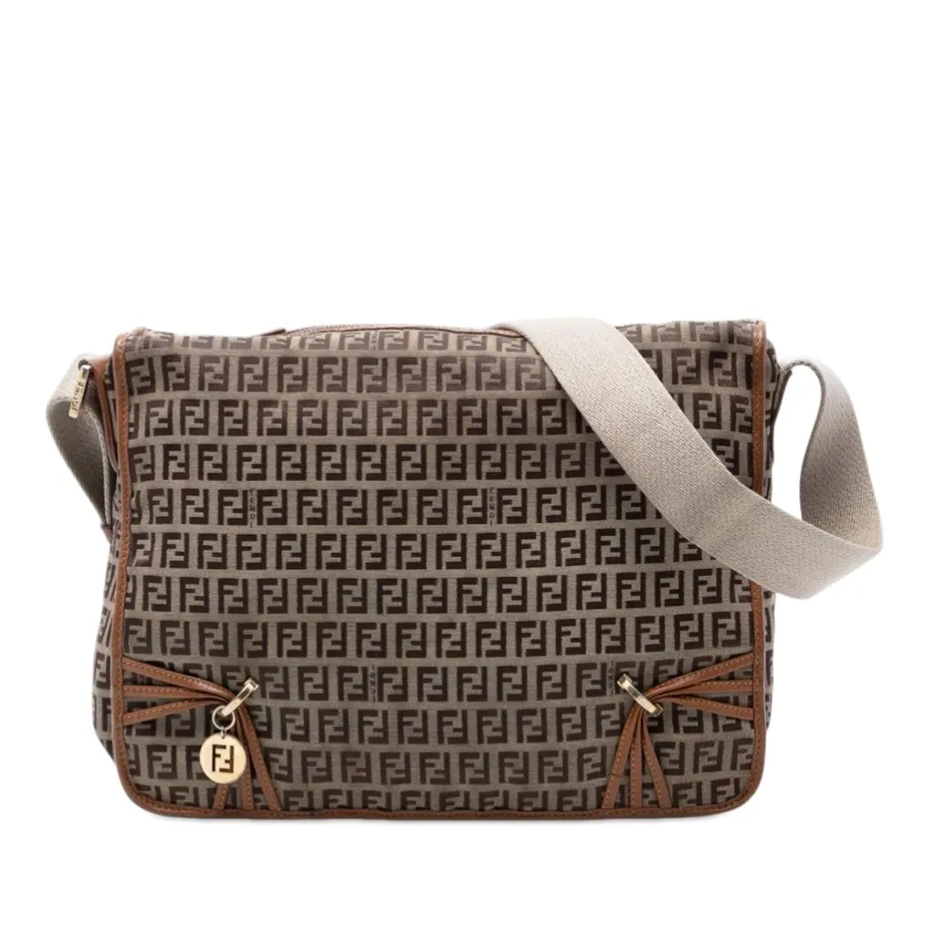 Fendi Zucchino Canvas F Charm Crossbody Beige Canvas Very good - Front View