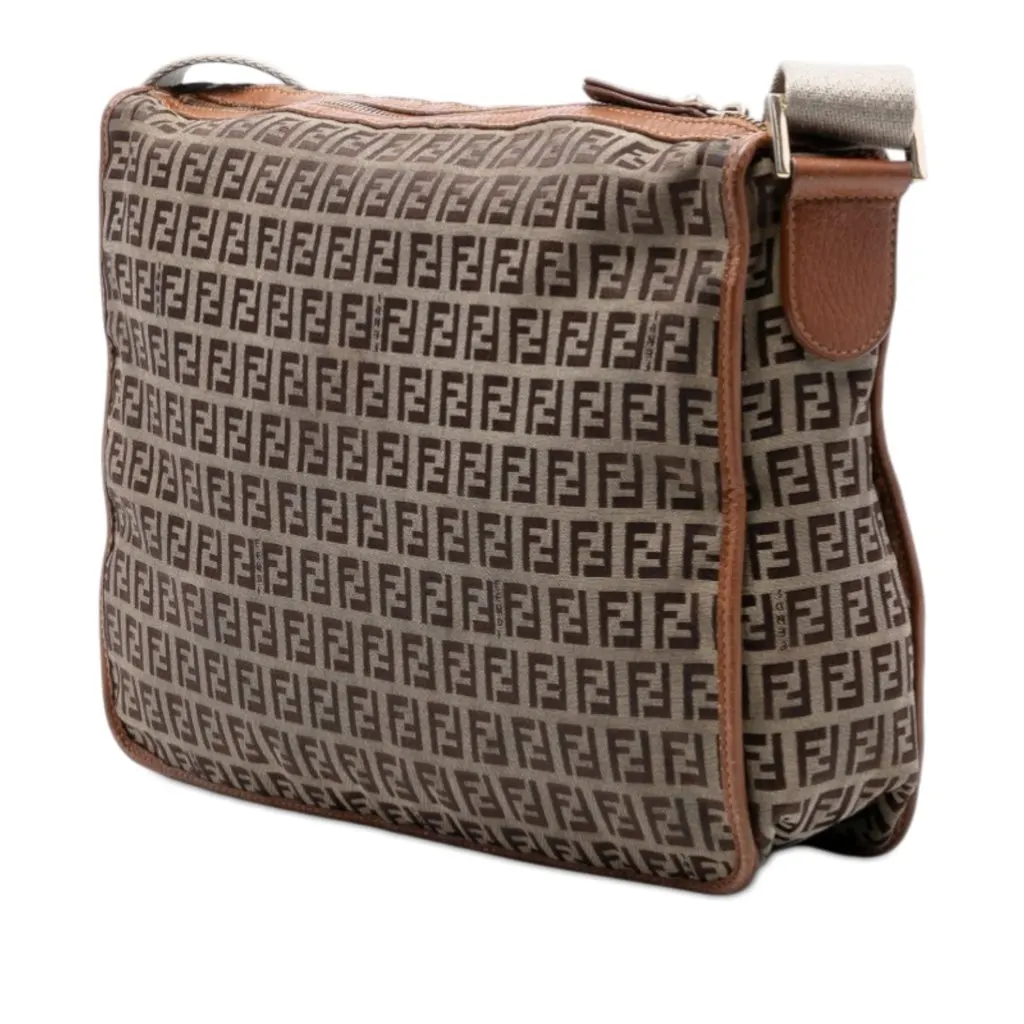 Fendi Zucchino Canvas F Charm Crossbody Beige Canvas Very good - Back View
