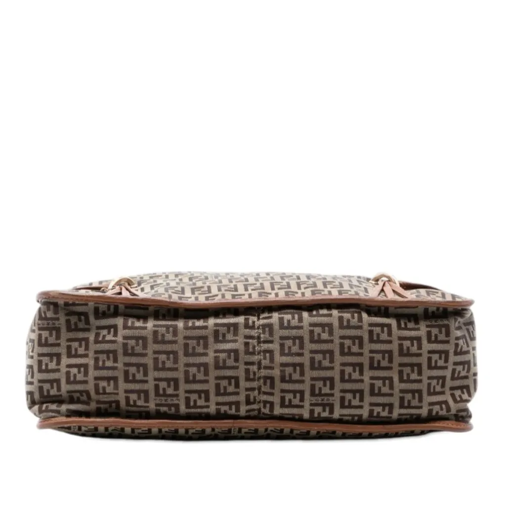 Fendi Zucchino Canvas F Charm Crossbody Beige Canvas Very good - Inside View