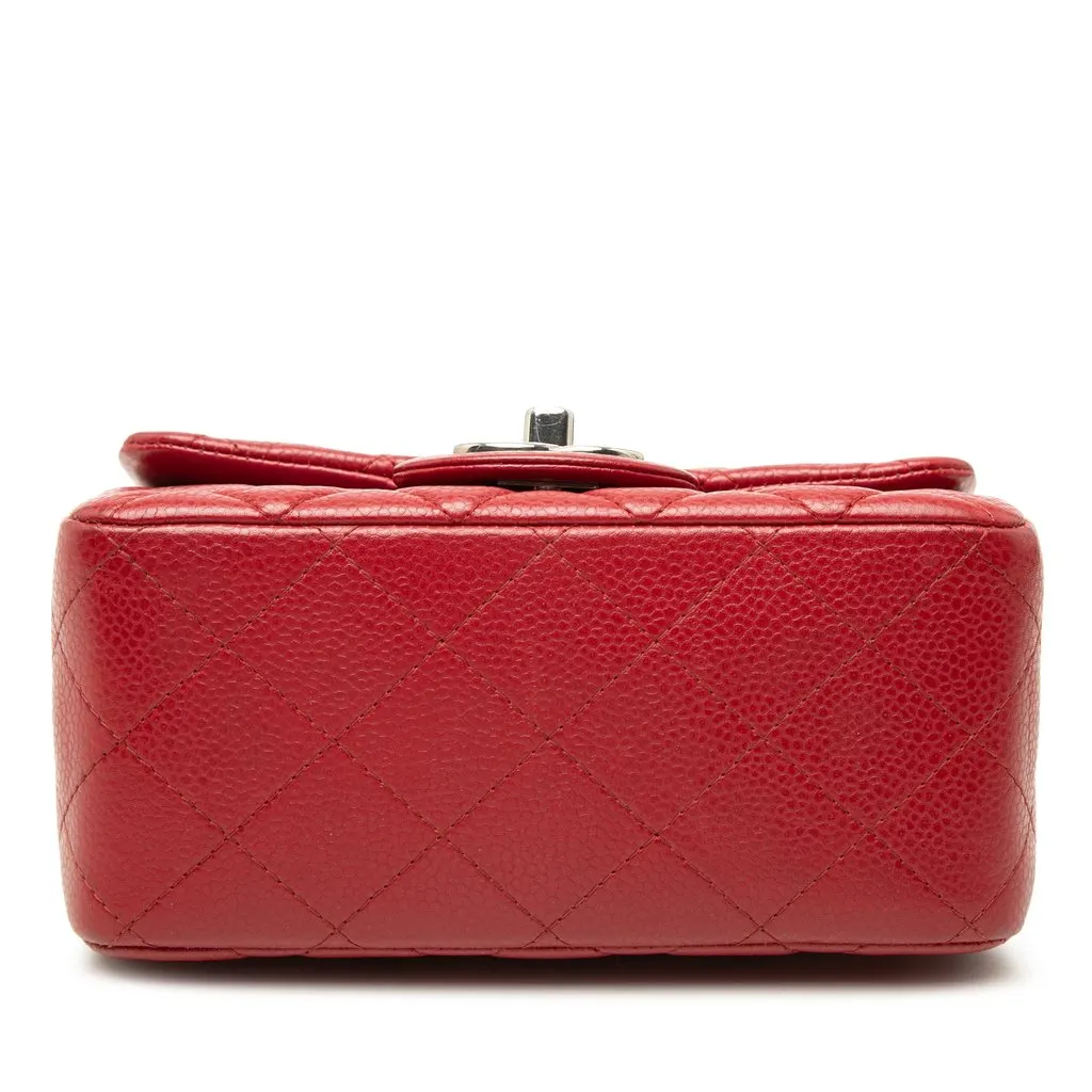 Chanel Mini Square Classic Caviar Single Flap Red Leather Very good - Inside View