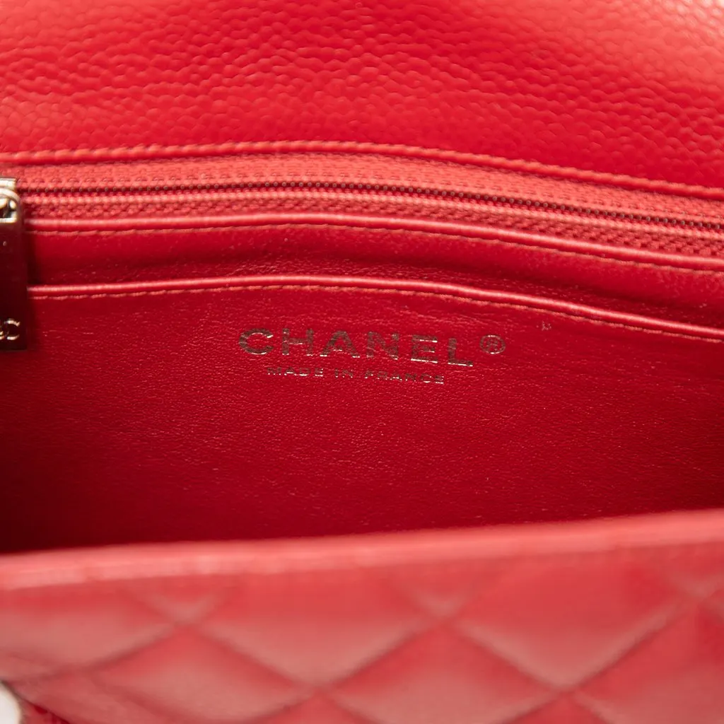 Chanel Mini Square Classic Caviar Single Flap Red Leather Very good - Box View