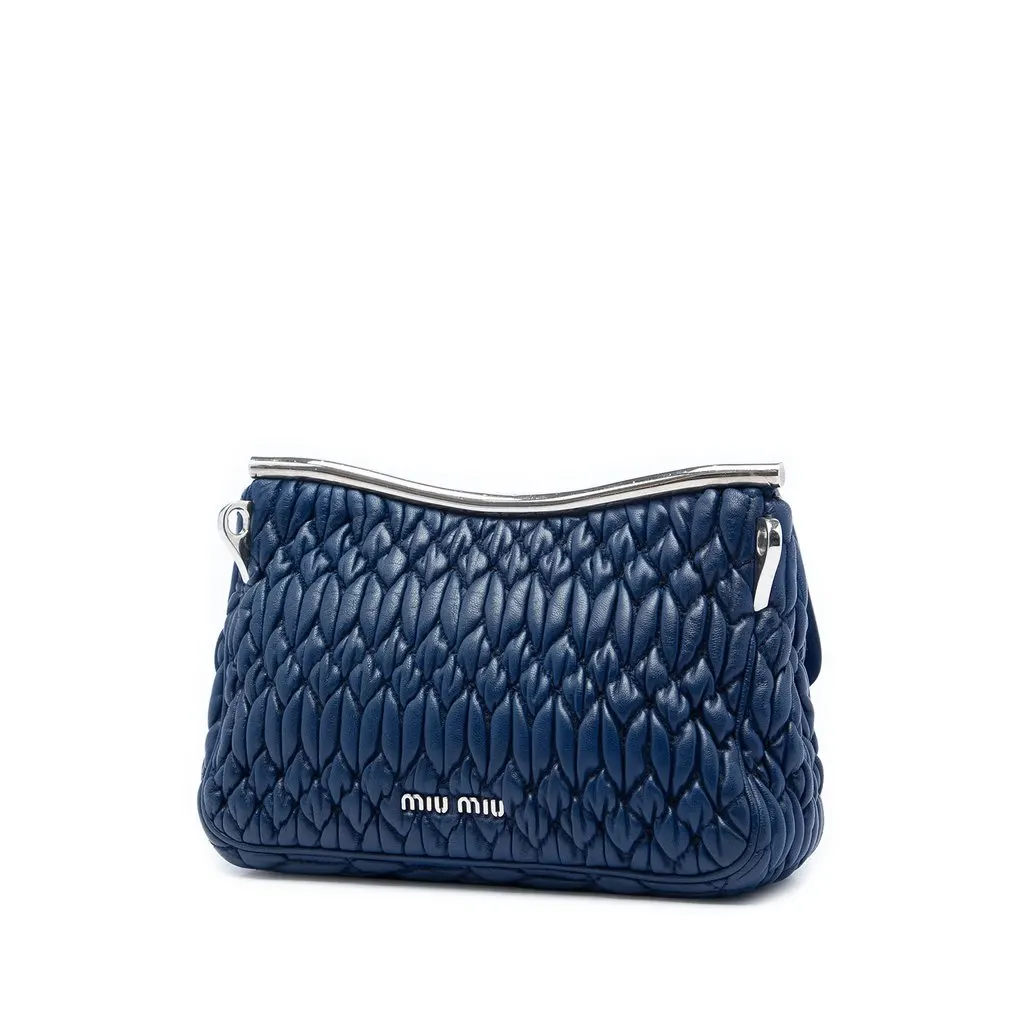 Miu Miu Matelasse Nappa Crystal Frame Flap Satchel Blue Leather Very good - Back View