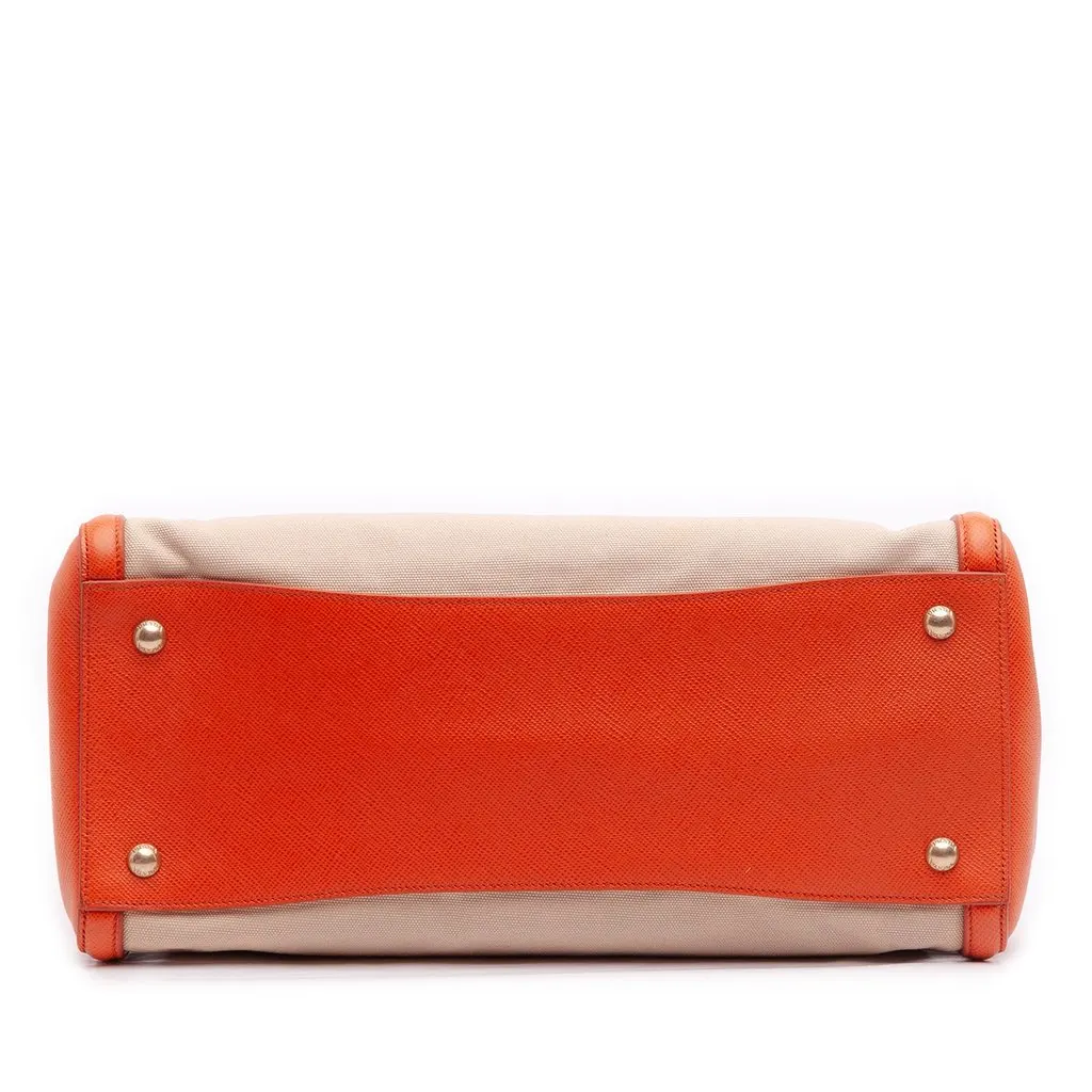 Prada Bicolor Saffiano Cuir Trimmed Canvas Satchel Beige Very good - Inside View