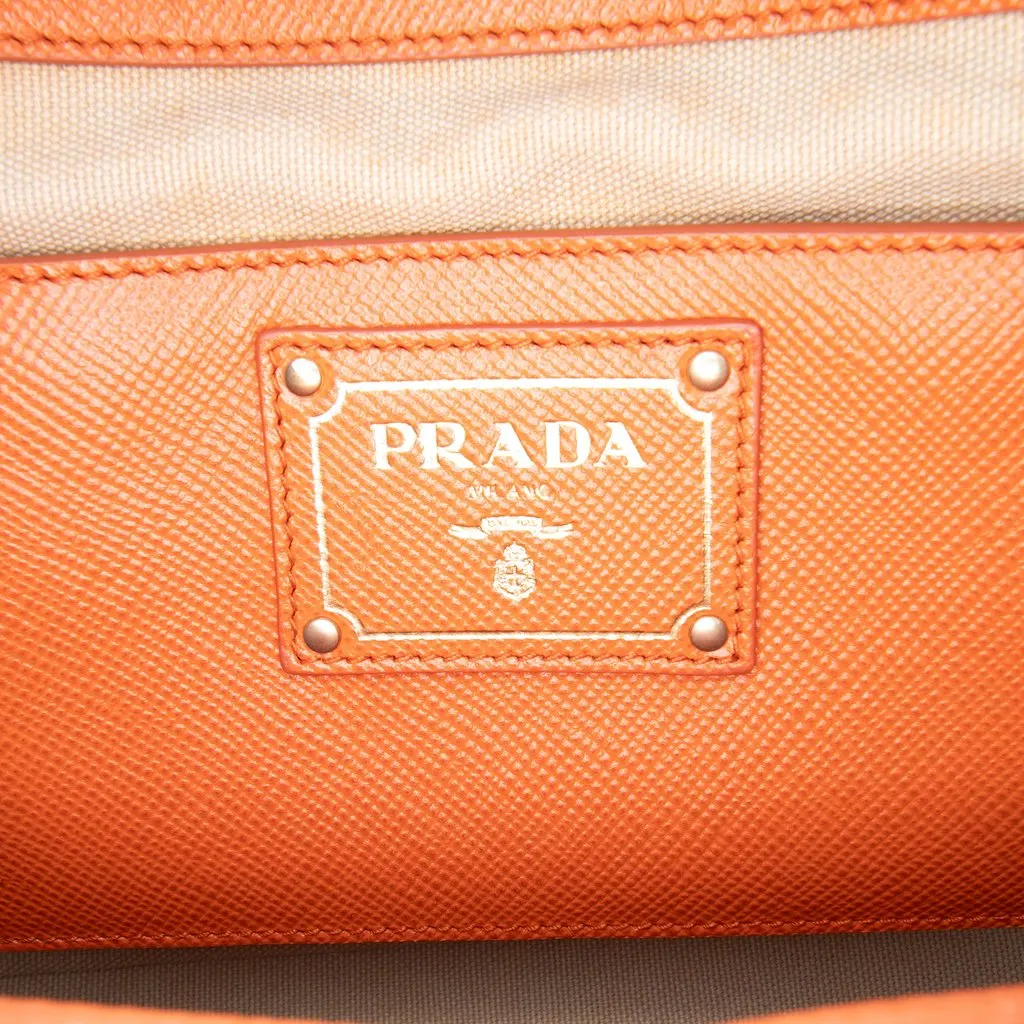 Prada Bicolor Saffiano Cuir Trimmed Canvas Satchel Beige Very good - Box View