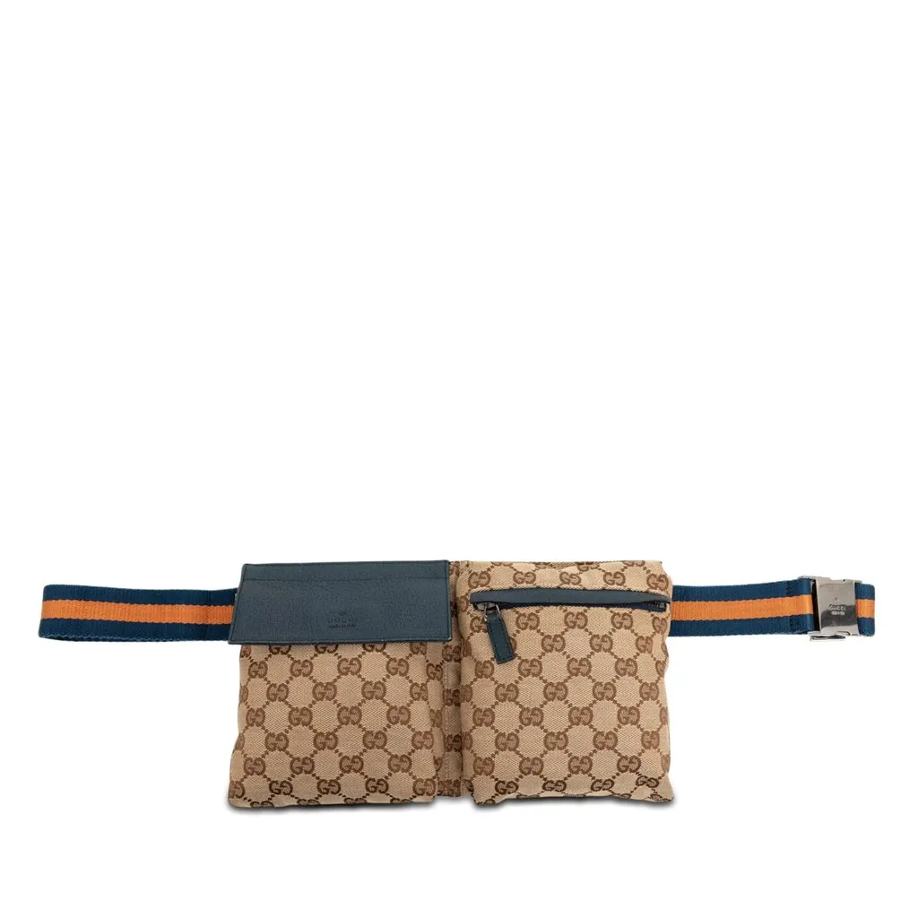 Gucci GG Canvas Web Double Pocket Belt Bag Beige Very good - Front View