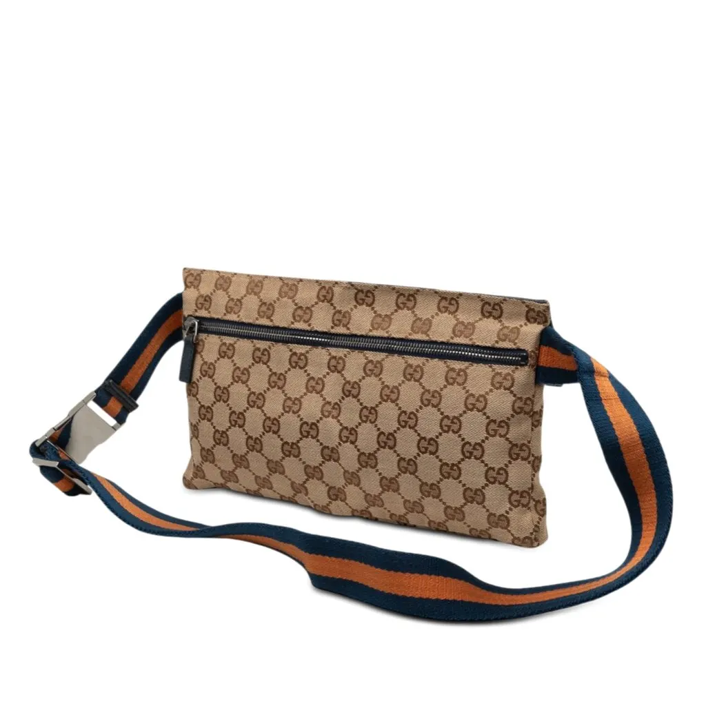 Gucci GG Canvas Web Double Pocket Belt Bag Beige Very good - Back View