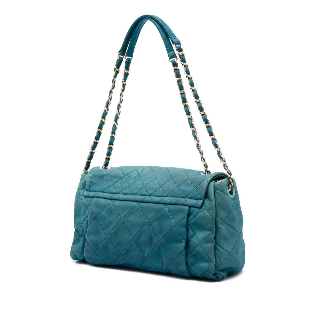 Chanel Large Quilted Iridescent Calfskin Chic Quilt Flap Blue Leather Very good - Back View