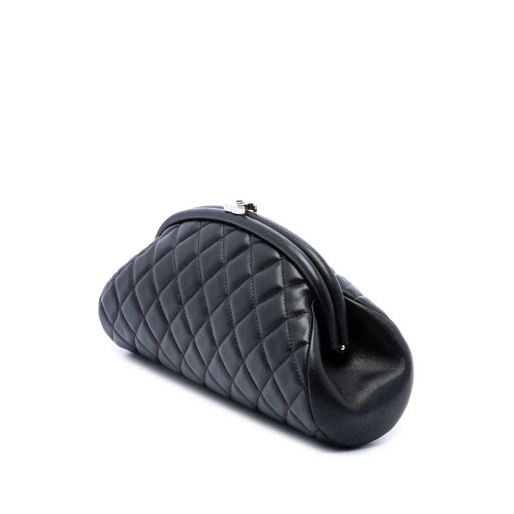 Chanel Quilted Lambskin Frame Clutch Black Leather Very good - Back View