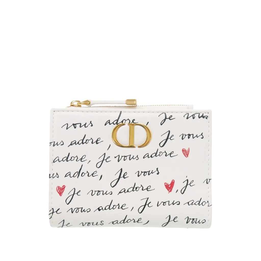 Dior Leather Je Vous Adore Heart Caro Dahlia Wallet White Leather Very good - Front View