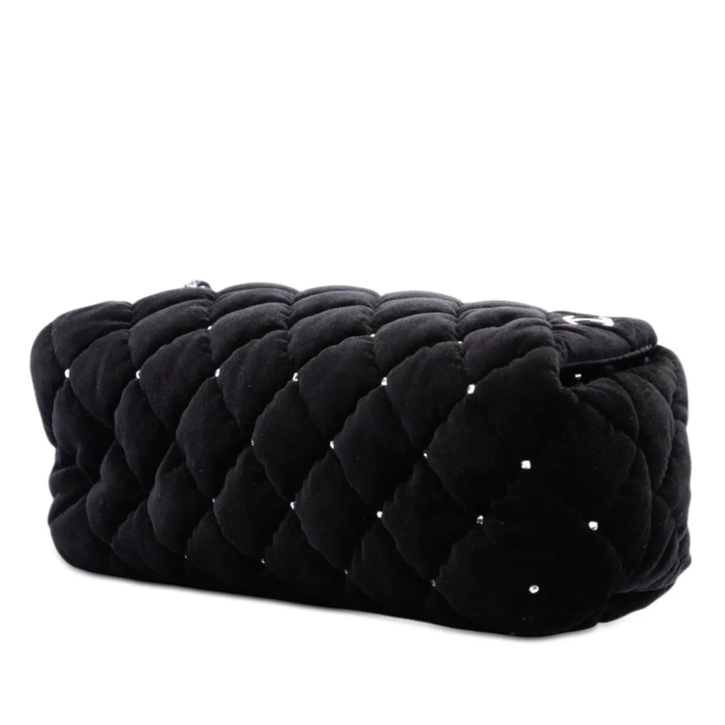 Chanel CC Quilted Velvet Crystal Wristlet Clutch Black Very good - Back View