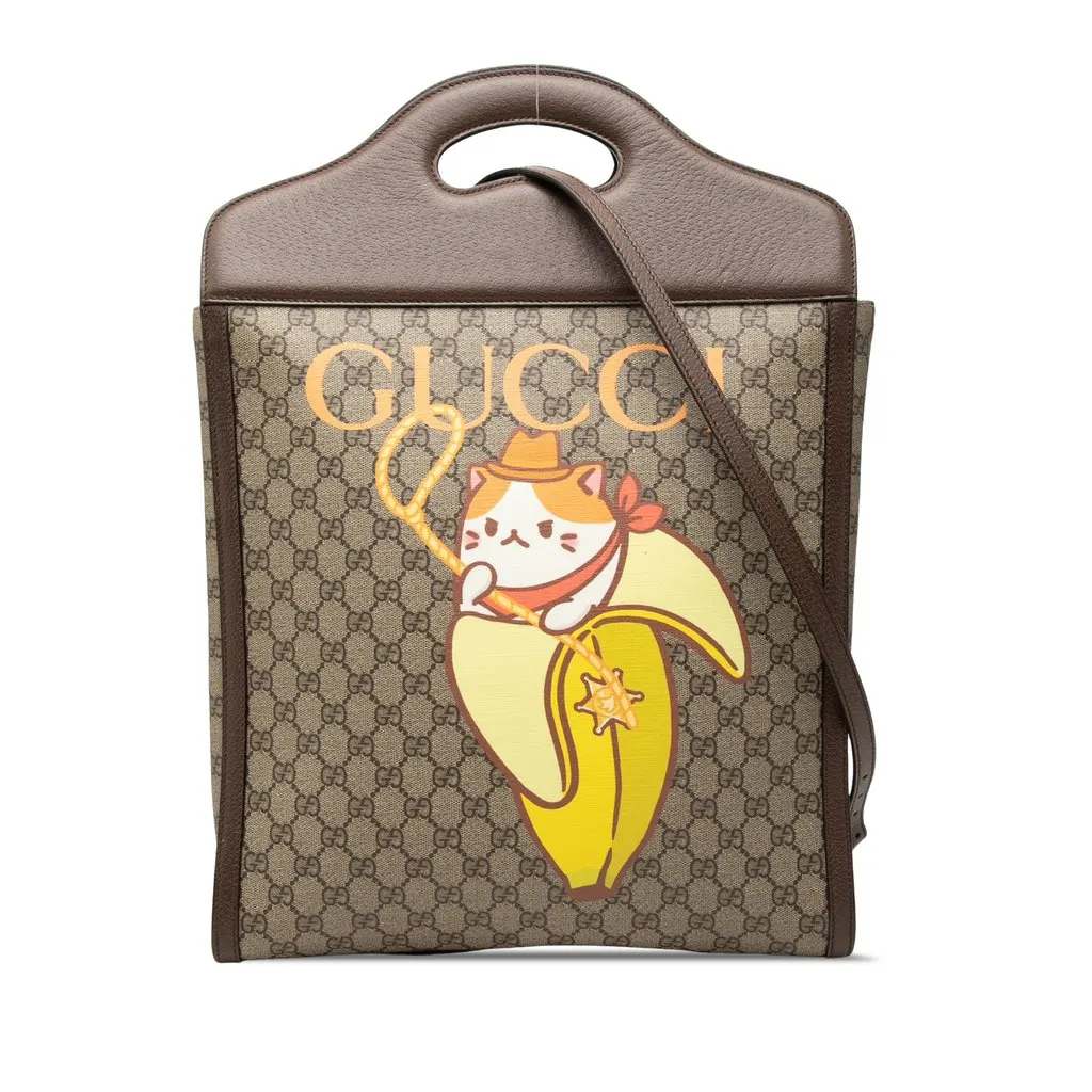 Gucci Crunchyroll Bananya GG Supreme Satchel Beige Very good - Front View