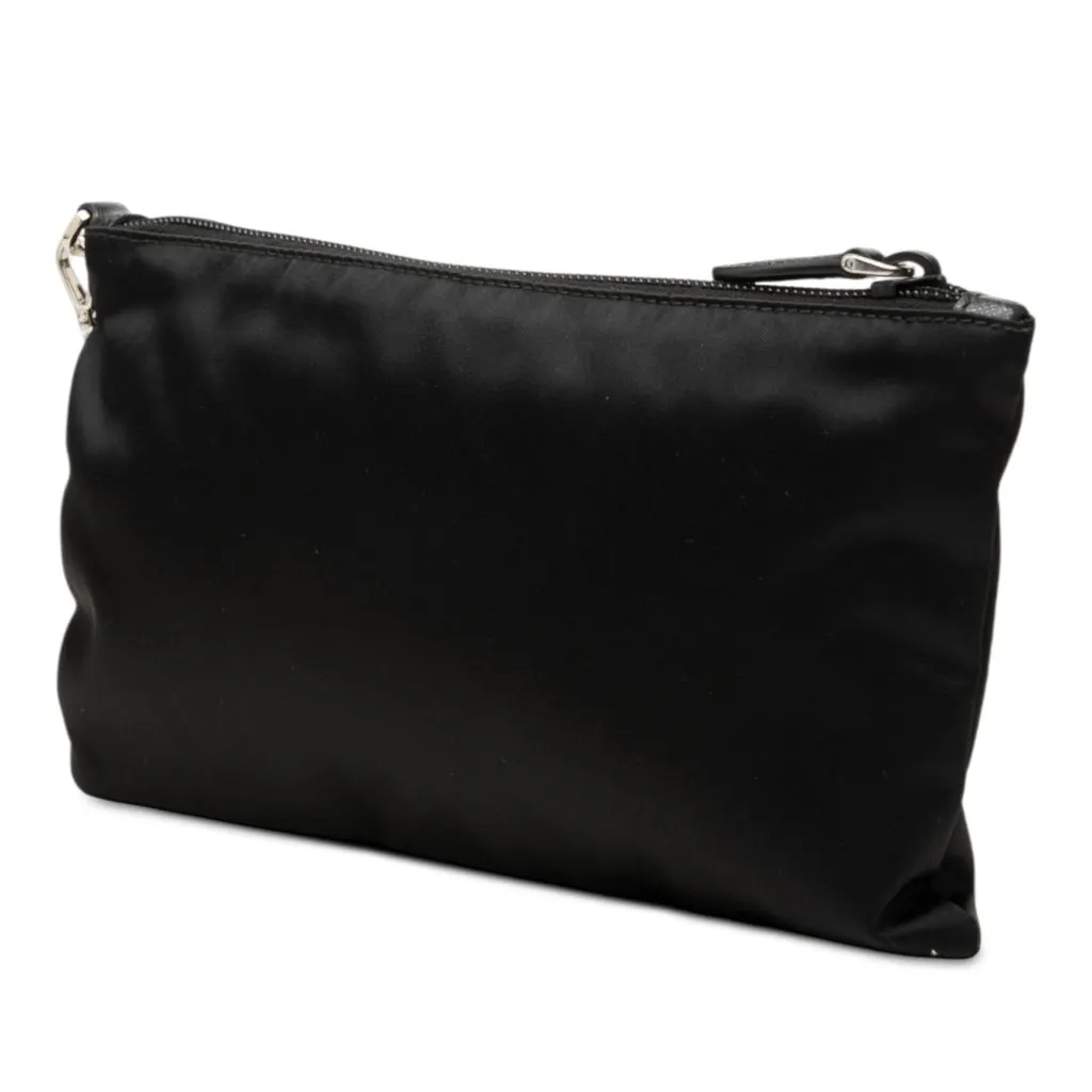 Prada Saffiano Trimmed Tessuto Wristlet Zip Pouch Black Polyamide Very good - Back View