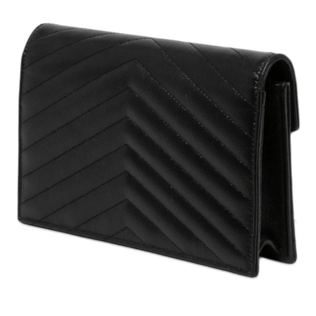Saint Laurent Grain De Poudre Chevron Cassandre Envelope Chain Wallet Black Leather Very good - Back View