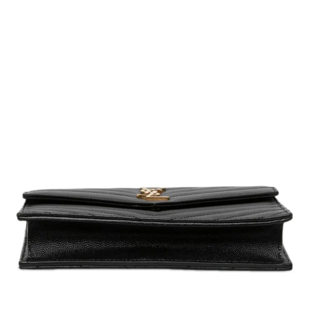 Saint Laurent Grain De Poudre Chevron Cassandre Envelope Chain Wallet Black Leather Very good - Inside View
