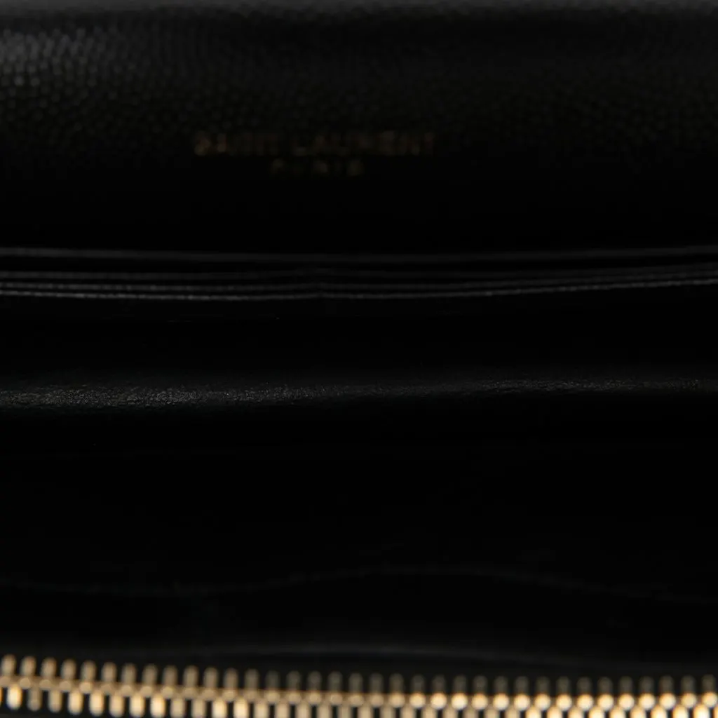 Saint Laurent Grain De Poudre Chevron Cassandre Envelope Chain Wallet Black Leather Very good - Model View