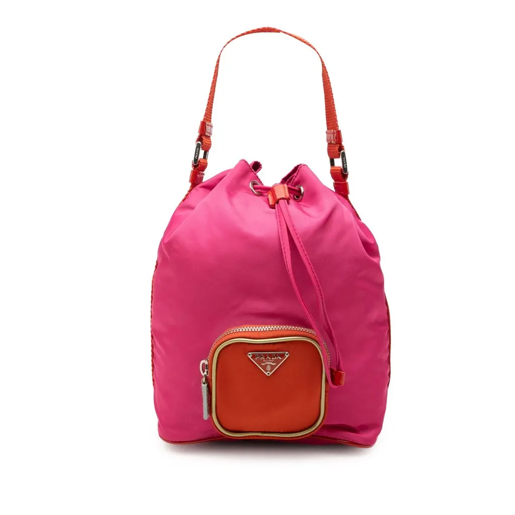 Prada Mini Bicolor Tessuto Drawstring Bucket Bag Pink Very good - Front View