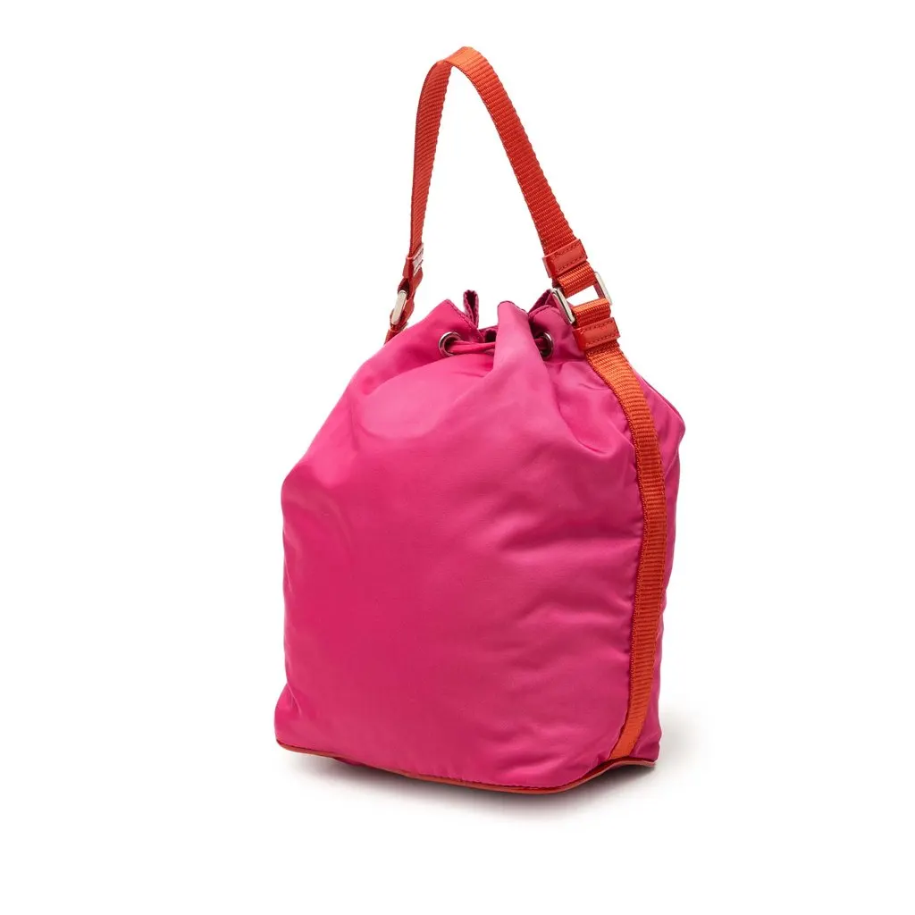 Prada Mini Bicolor Tessuto Drawstring Bucket Bag Pink Very good - Back View