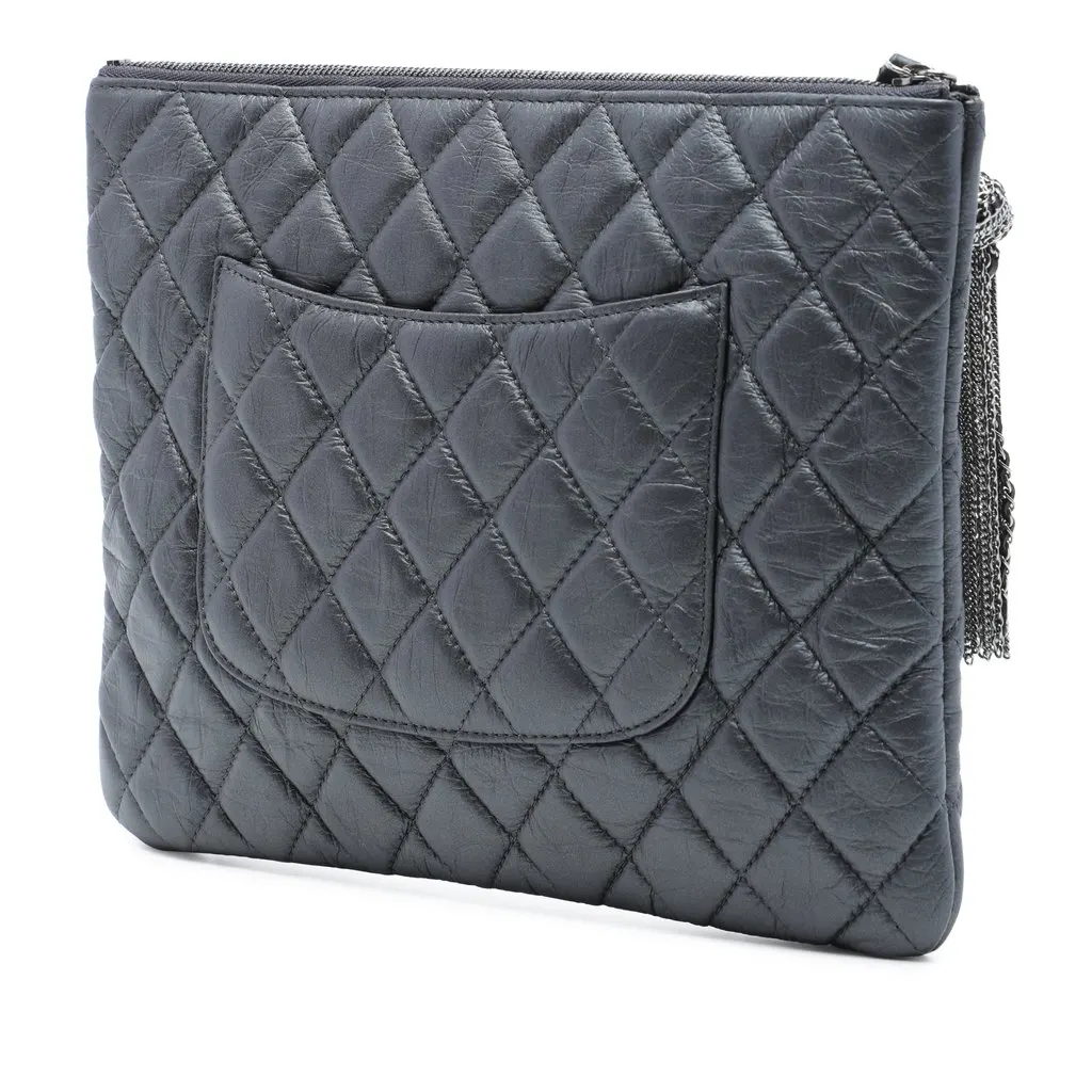 Chanel Medium Quilted Aged Calfskin Chain Tassel O Case Clutch MultiColor Leather Very good - Back View