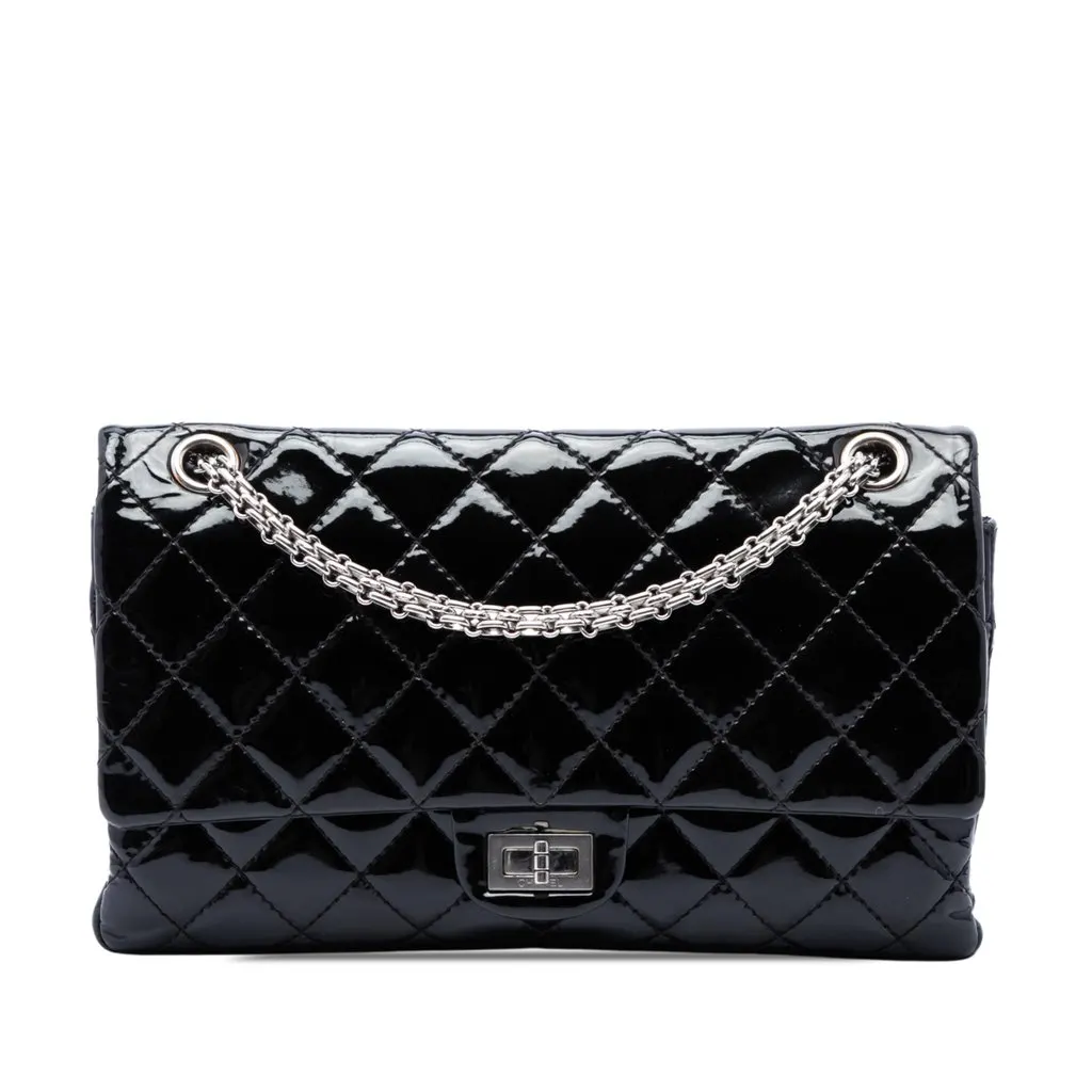 Chanel Quilted Patent Reissue 2.55 Double Flap 226 Black Leather Very good - Front View