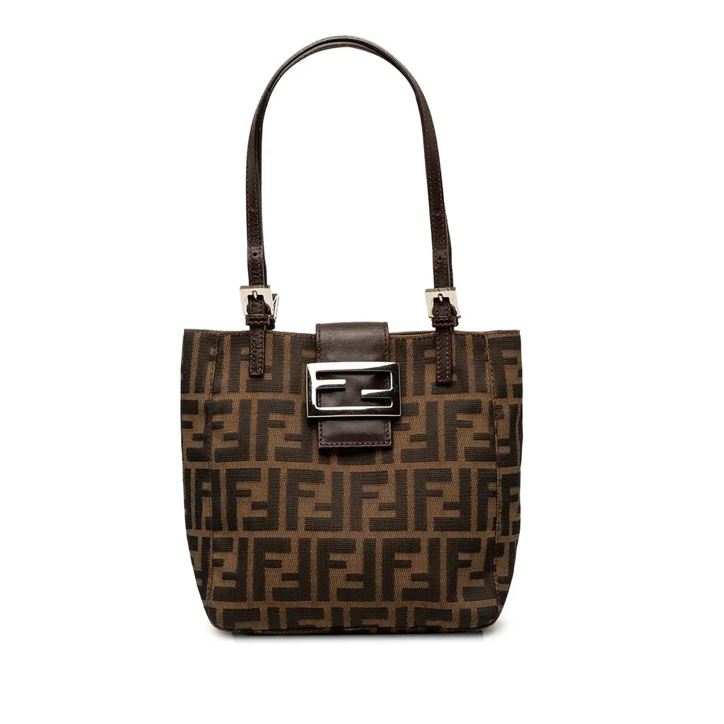 Fendi Zucca Canvas Shoulder Bag Brown Very good - Front View