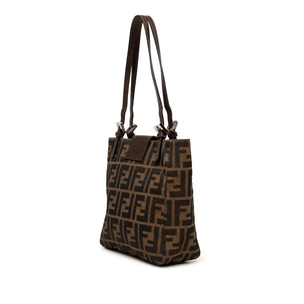 Fendi Zucca Canvas Shoulder Bag Brown Very good - Back View