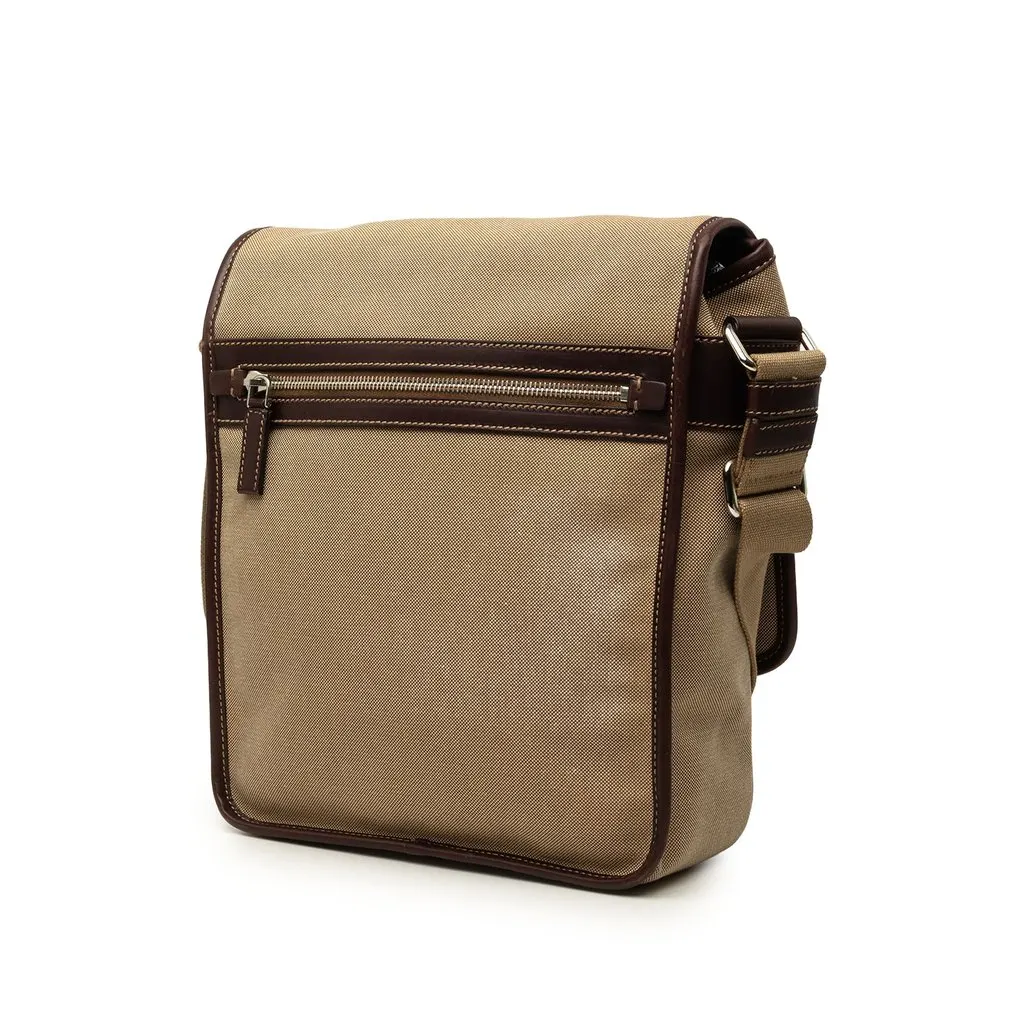 Prada Leather Trimmed Canvas Canapa Logo Buckle Messenger Bag Beige Very good - Back View