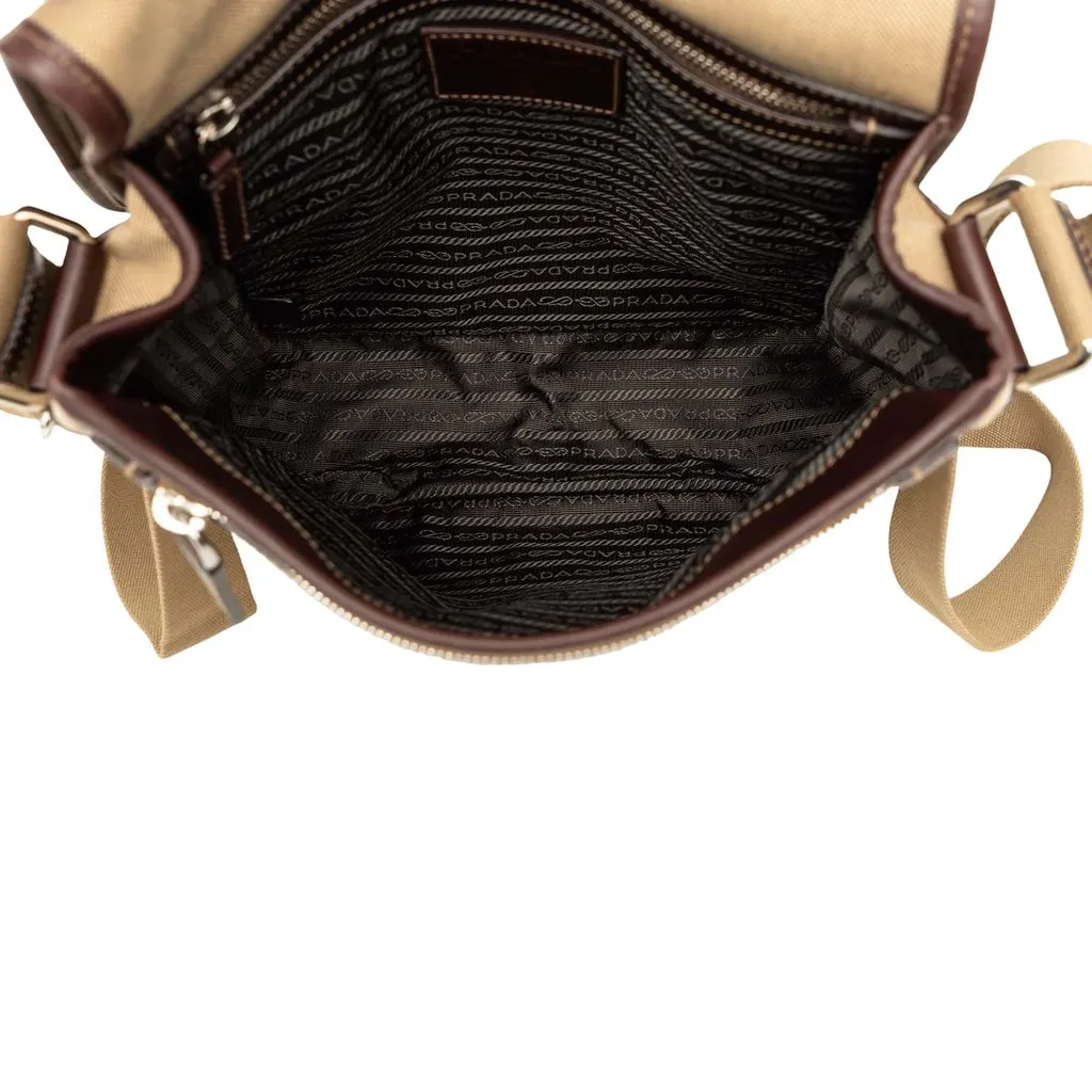 Prada Leather Trimmed Canvas Canapa Logo Buckle Messenger Bag Beige Very good - Model View