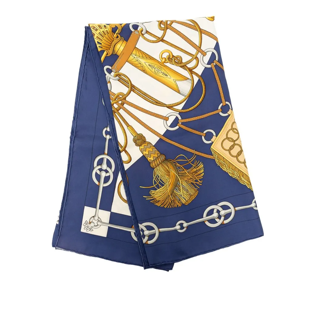 Hermès Cliquetis Silk Scarf 90 Blue Very good - Front View