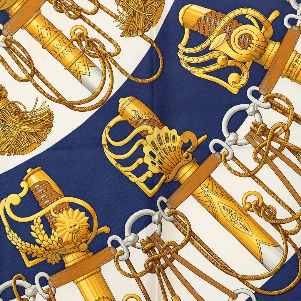 Hermès Cliquetis Silk Scarf 90 Blue Very good - Box View