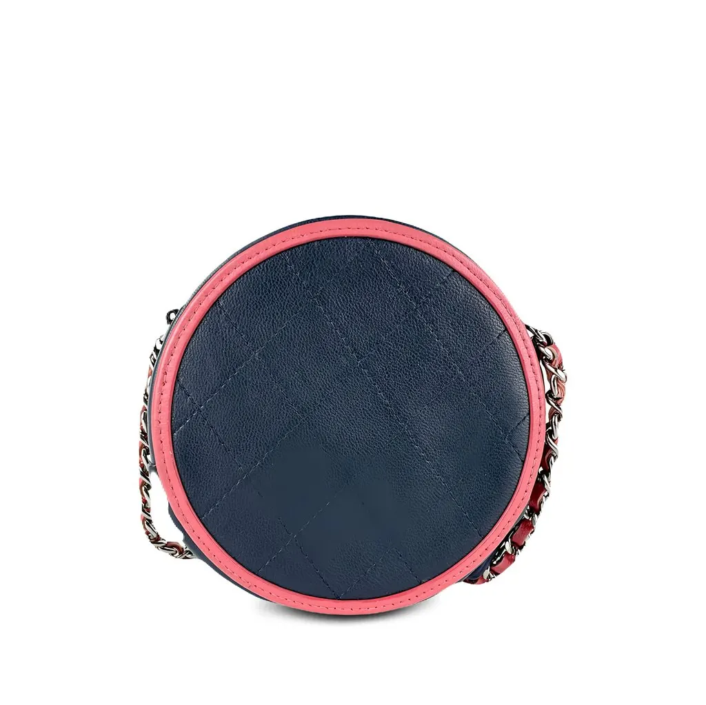 Chanel Quilted Lambskin Color Pop Round Clutch with Chain Blue Leather Very good - Back View