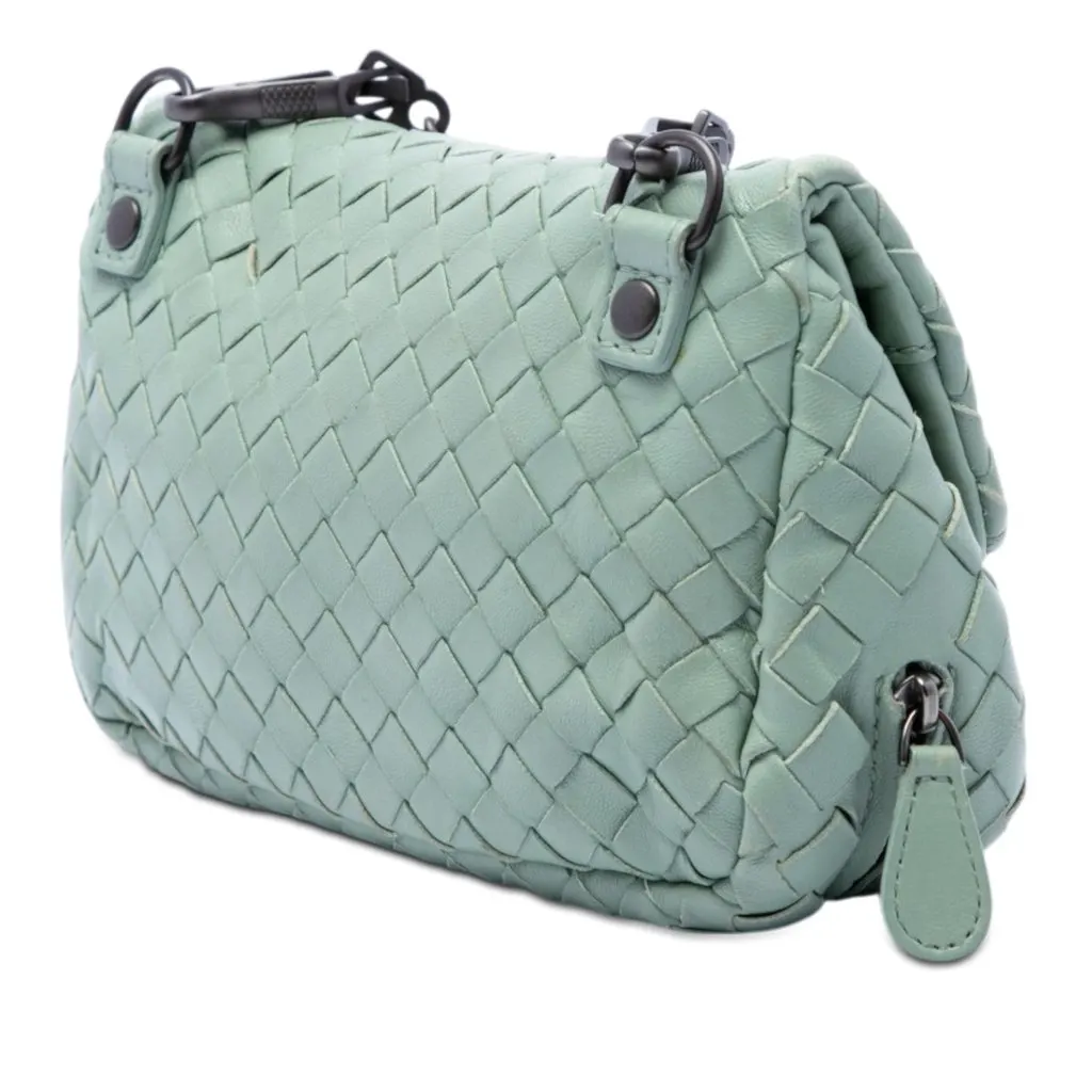 Bottega Veneta Mini Nappa Intrecciato Expandable Chain Flap Crossbody Green Leather Very good - Back View