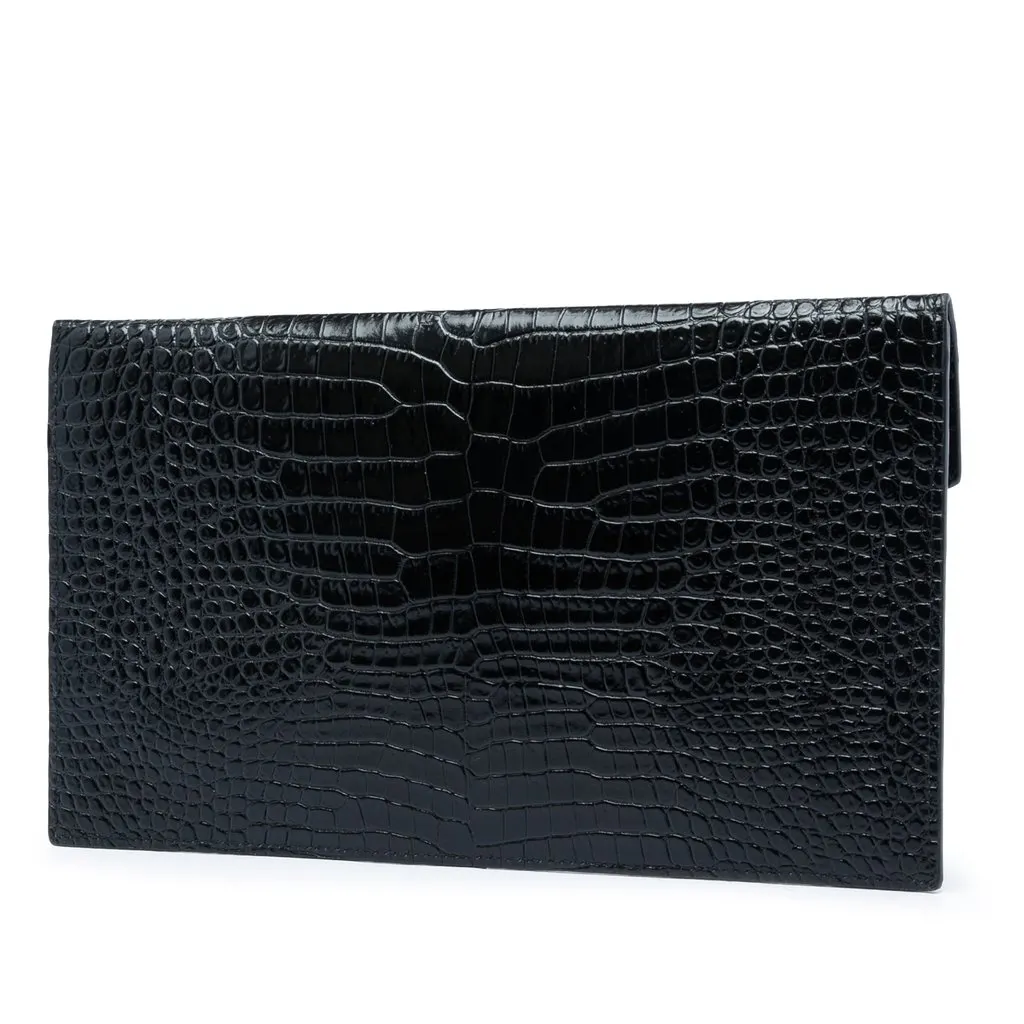 Saint Laurent Croc Embossed Leather Uptown Pouch Black Leather Very good - Back View