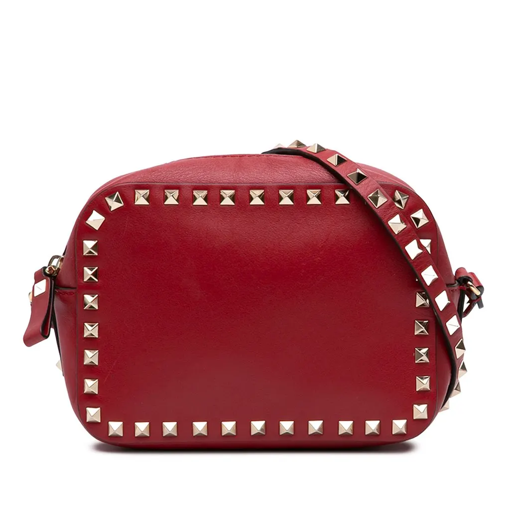 Valentino Leather Rockstud Camera Bag Red Leather Good - Front View