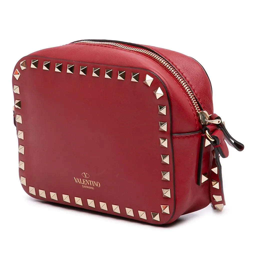 Valentino Leather Rockstud Camera Bag Red Leather Good - Back View
