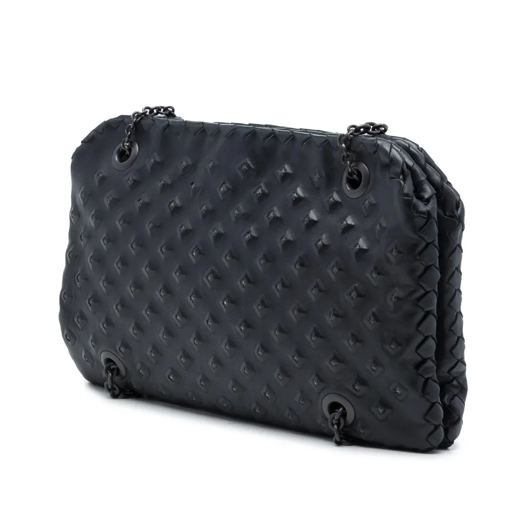Bottega Veneta Intrecciato Trimmed Nappa Studded Duo Shoulder Bag Black Leather Very good - Back View