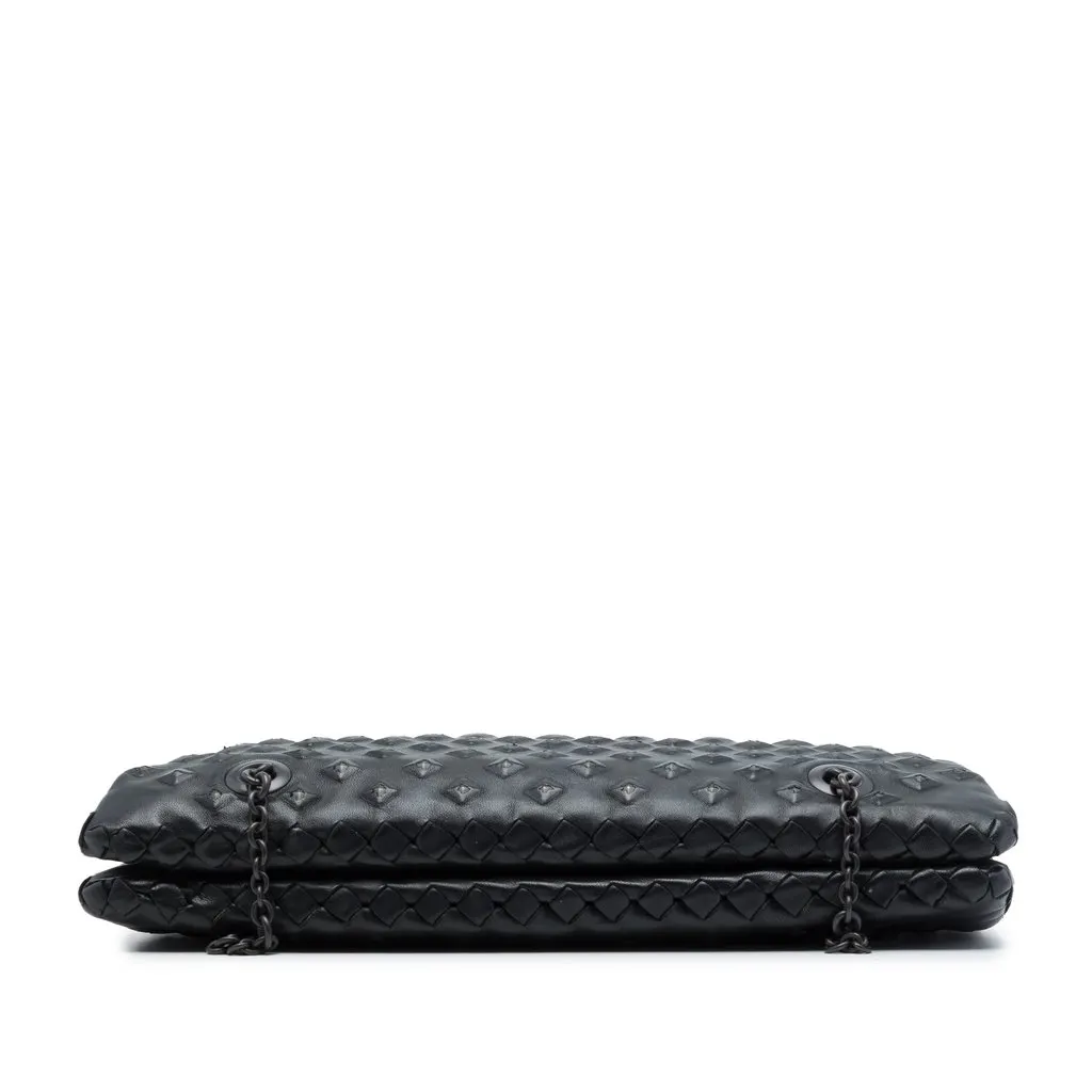 Bottega Veneta Intrecciato Trimmed Nappa Studded Duo Shoulder Bag Black Leather Very good - Inside View