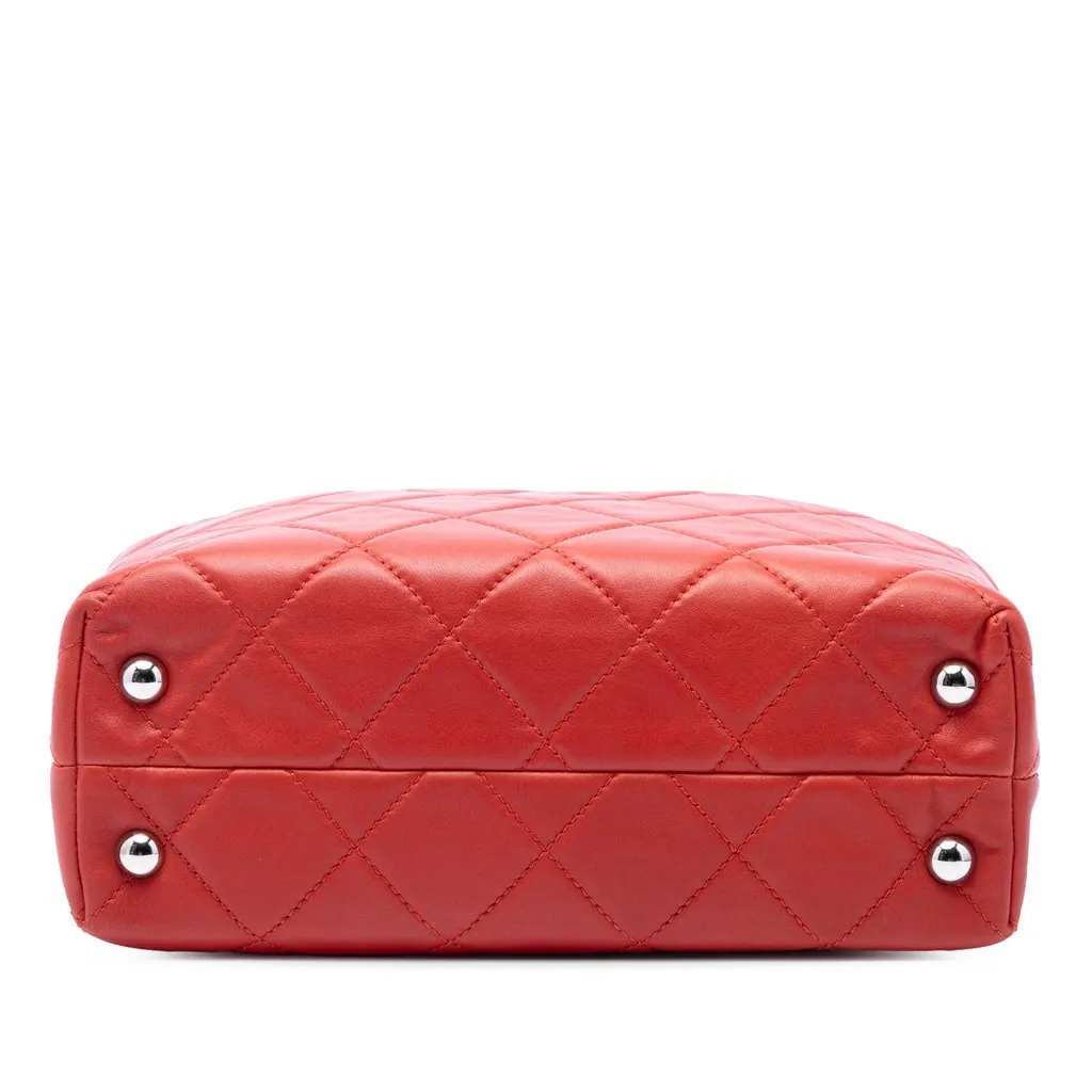 Chanel Quilted Lambskin In The Business North South Tote Red Leather Very good - Inside View