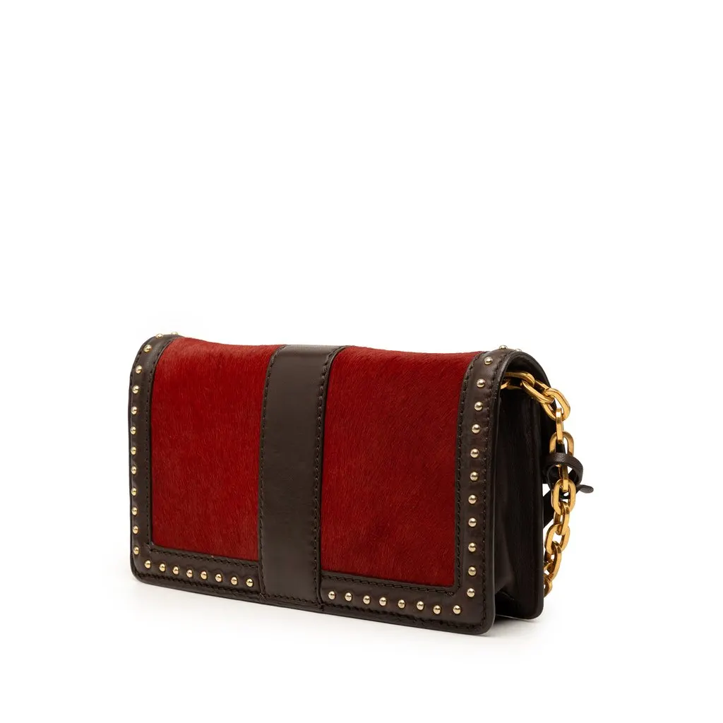 MCM Studded Leather and Ponyhair Shoulder Bag Red Very good - Back View