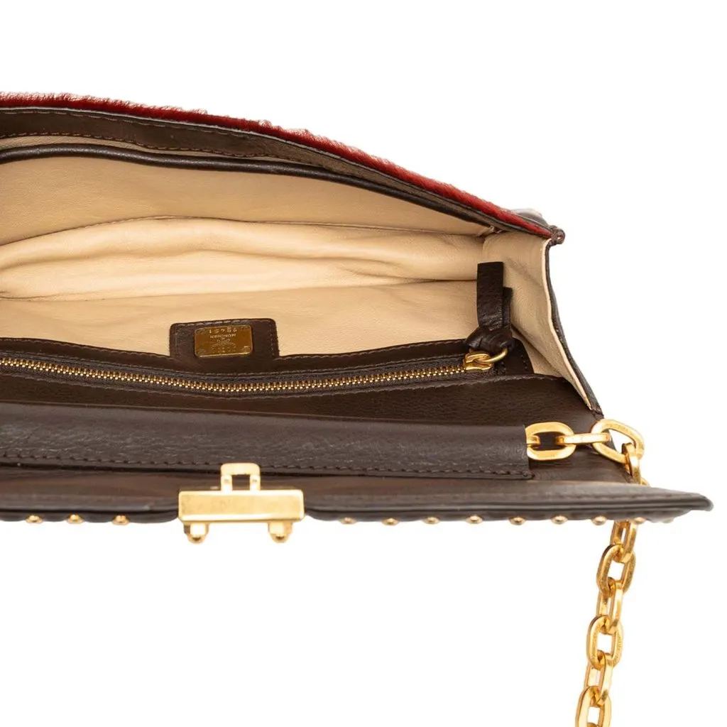 MCM Studded Leather and Ponyhair Shoulder Bag Red Very good - Model View
